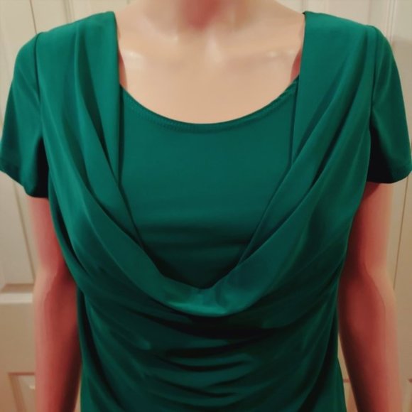 Jason Maxwell Emerald Green Short Sleeve Cowl Neck, Layered Front Top Size S - Picture 2 of 5